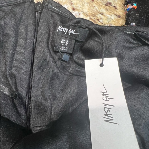 Nasty Gal Premium Star Bandeau Flare Black Sequin Strapless Flare Jumpsuit 10 - Picture 6 of 12